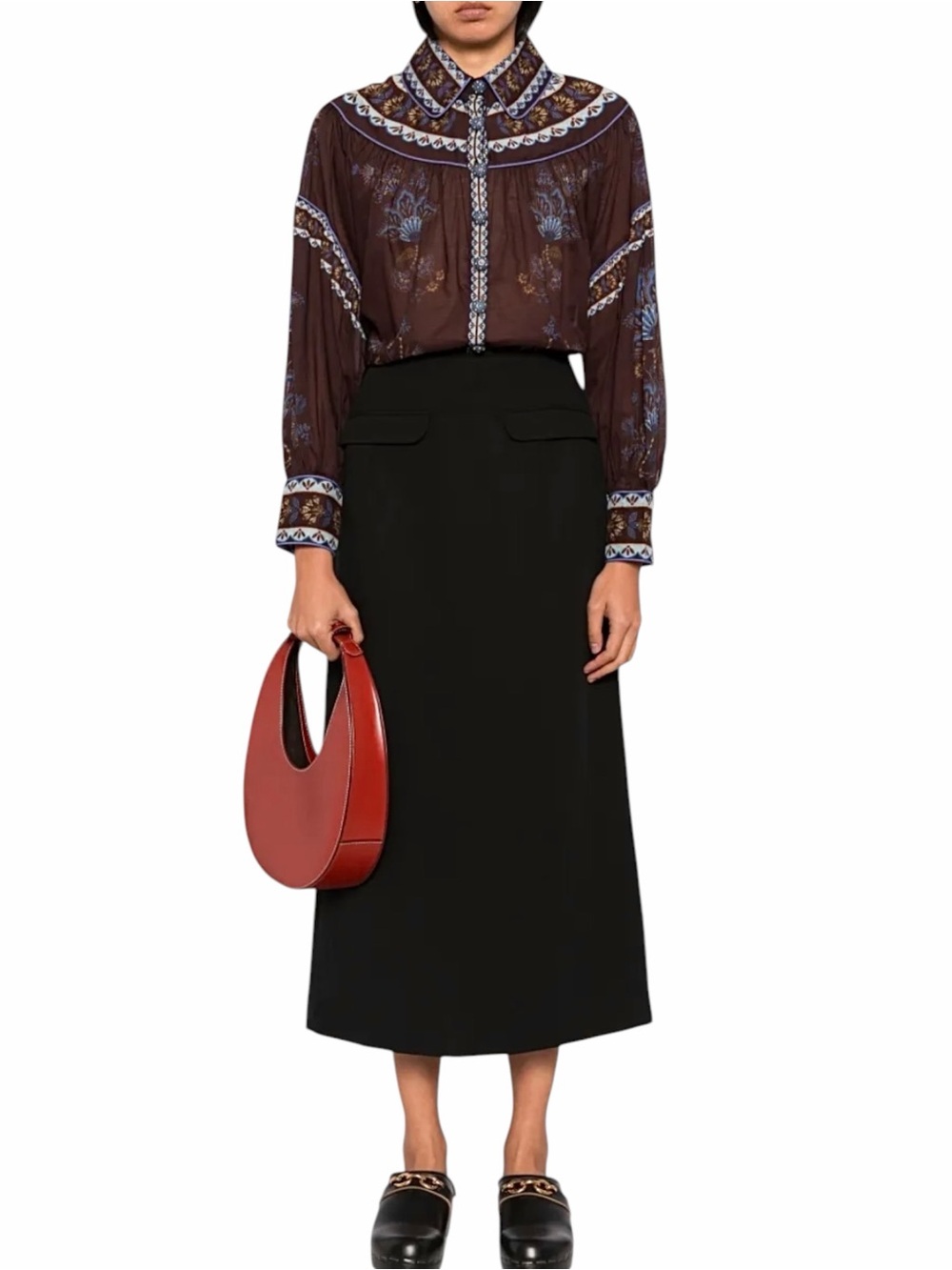 FARM RIO Canvas midi skirt in Black Size M